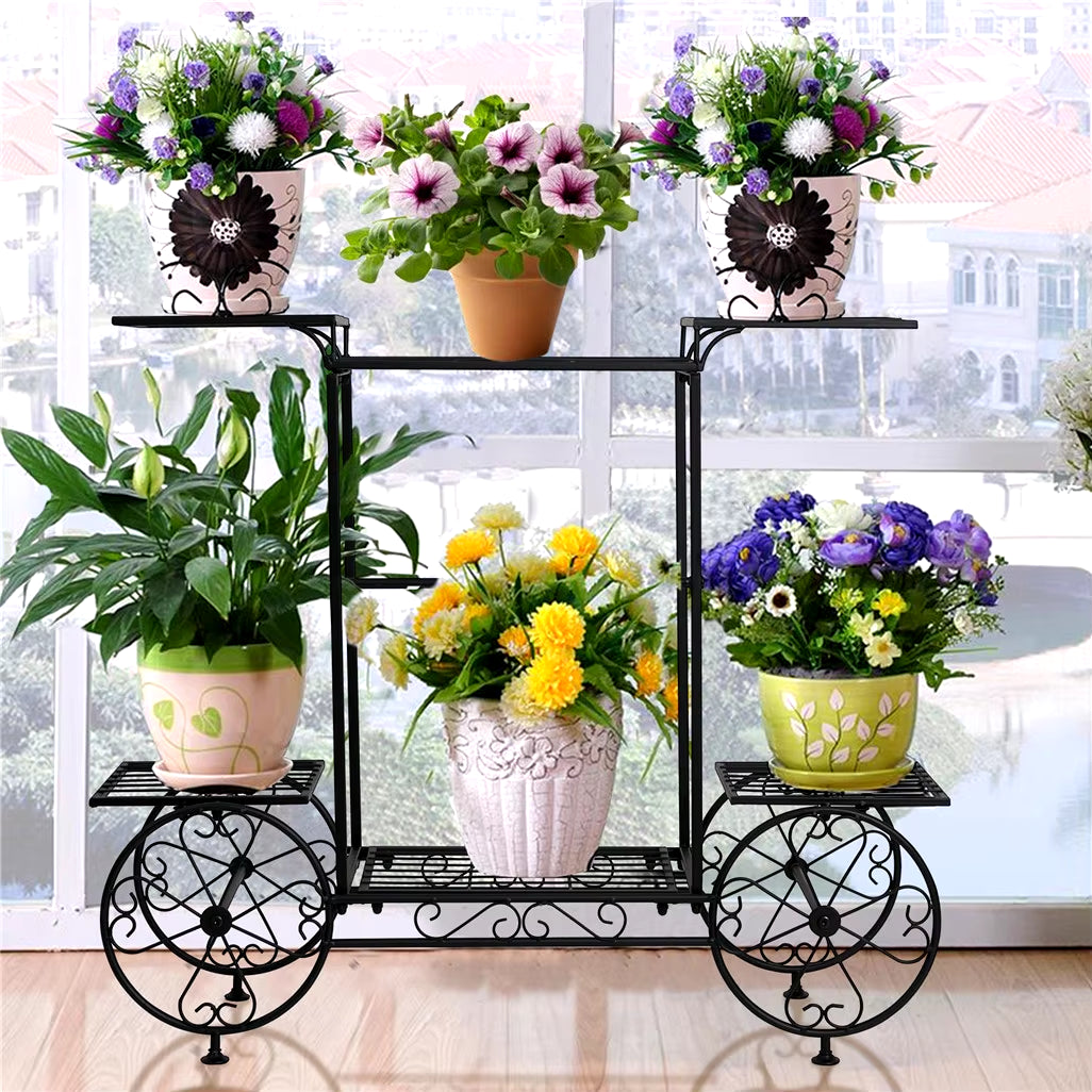 Large Metal Garden Cart Plant Stand Parisian Style Flower Display Rack Holder for Indoor Outdoor