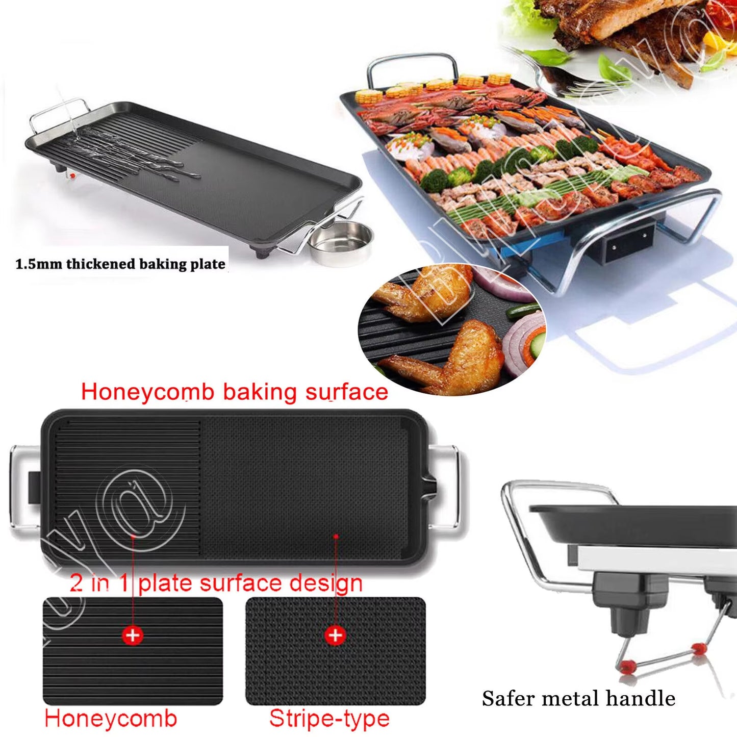 Electric Teppanyaki Grill Plate, Large Smokeless Table Top Grill Non-Stick Barbecue Hot Plate for Kitchen Dinner Party Camping