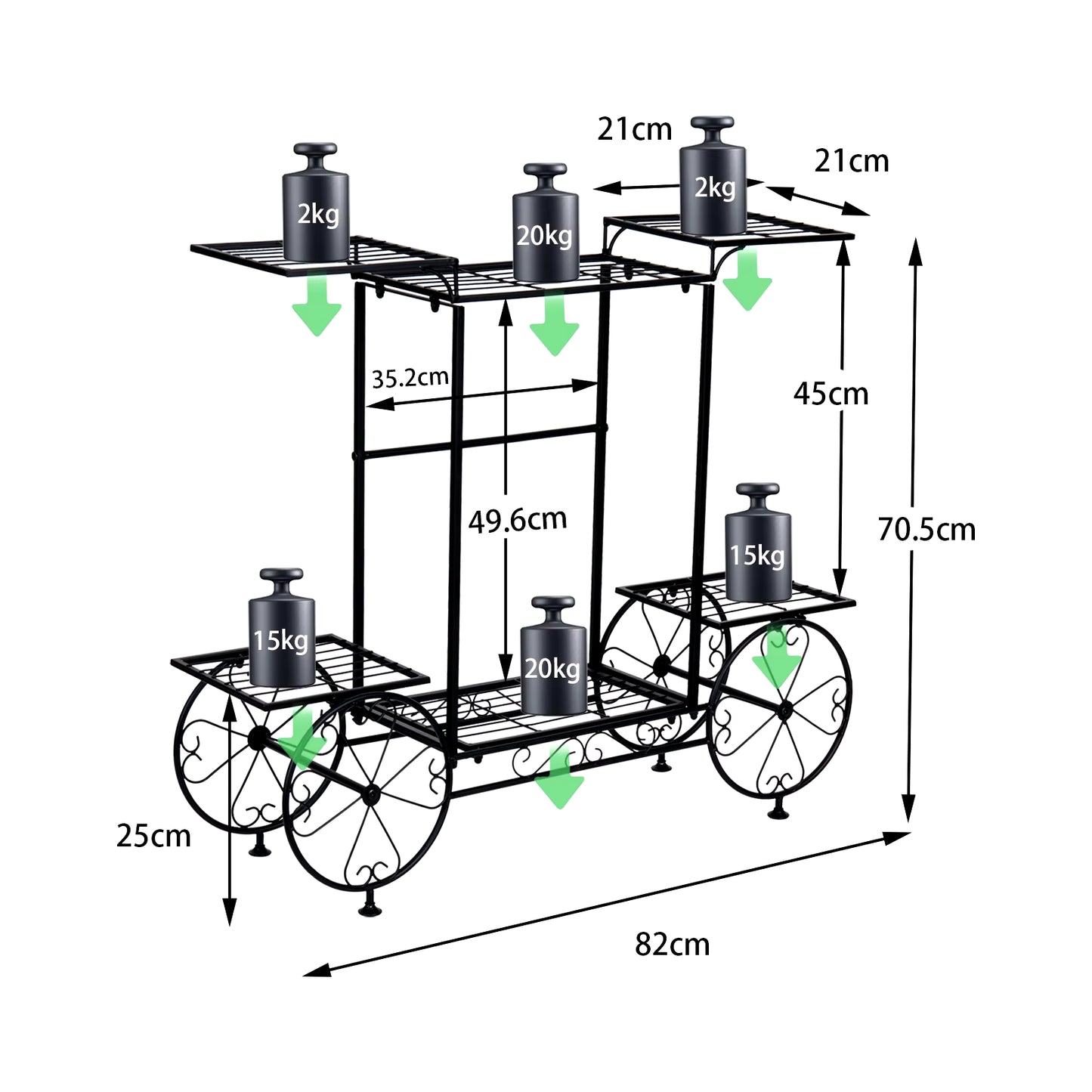 Large Metal Garden Cart Plant Stand Parisian Style Flower Display Rack Holder for Indoor Outdoor