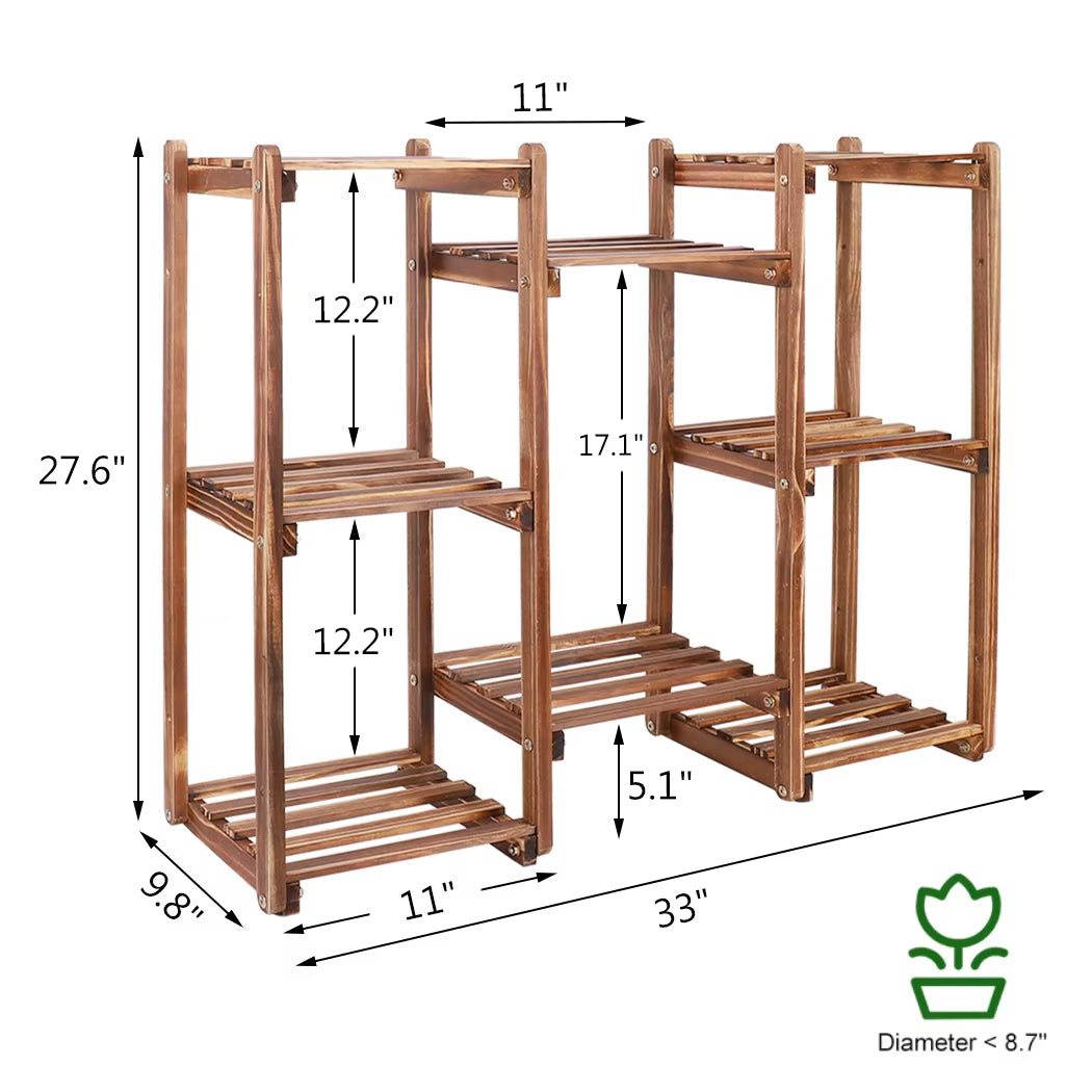 Multi-Tier Stylish Bamboo Plant Stand Indoor Outdoor 10 Pot Bonsai Flower Display Shelf Holder Rack