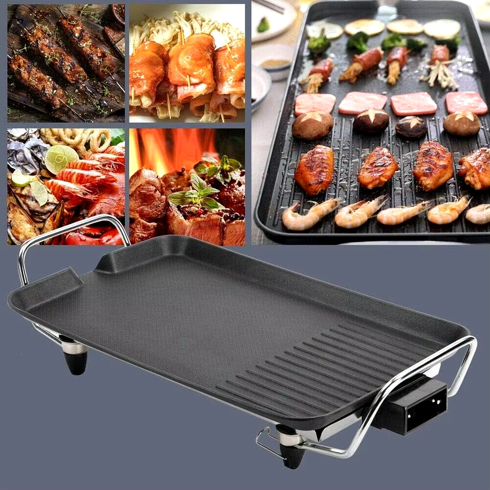 Electric Teppanyaki Grill Plate, Large Smokeless Table Top Grill Non-Stick Barbecue Hot Plate for Kitchen Dinner Party Camping