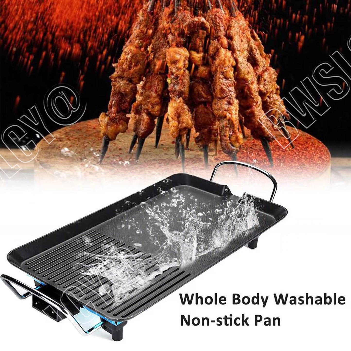 Electric Teppanyaki Grill Plate, Large Smokeless Table Top Grill Non-Stick Barbecue Hot Plate for Kitchen Dinner Party Camping