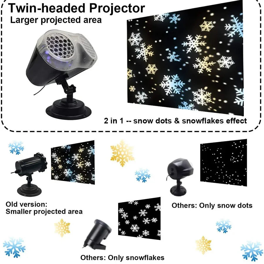 Christmas Snow Lights Projector 2024 Upgrade Binocular Dynamic Snowflakes HD LED Projector Lamp with Remote for Xmas Holiday Decor