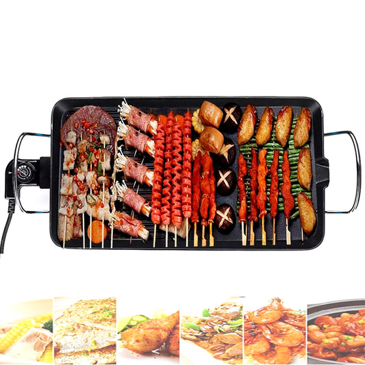 Electric Teppanyaki Grill Plate, Large Smokeless Table Top Grill Non-Stick Barbecue Hot Plate for Kitchen Dinner Party Camping