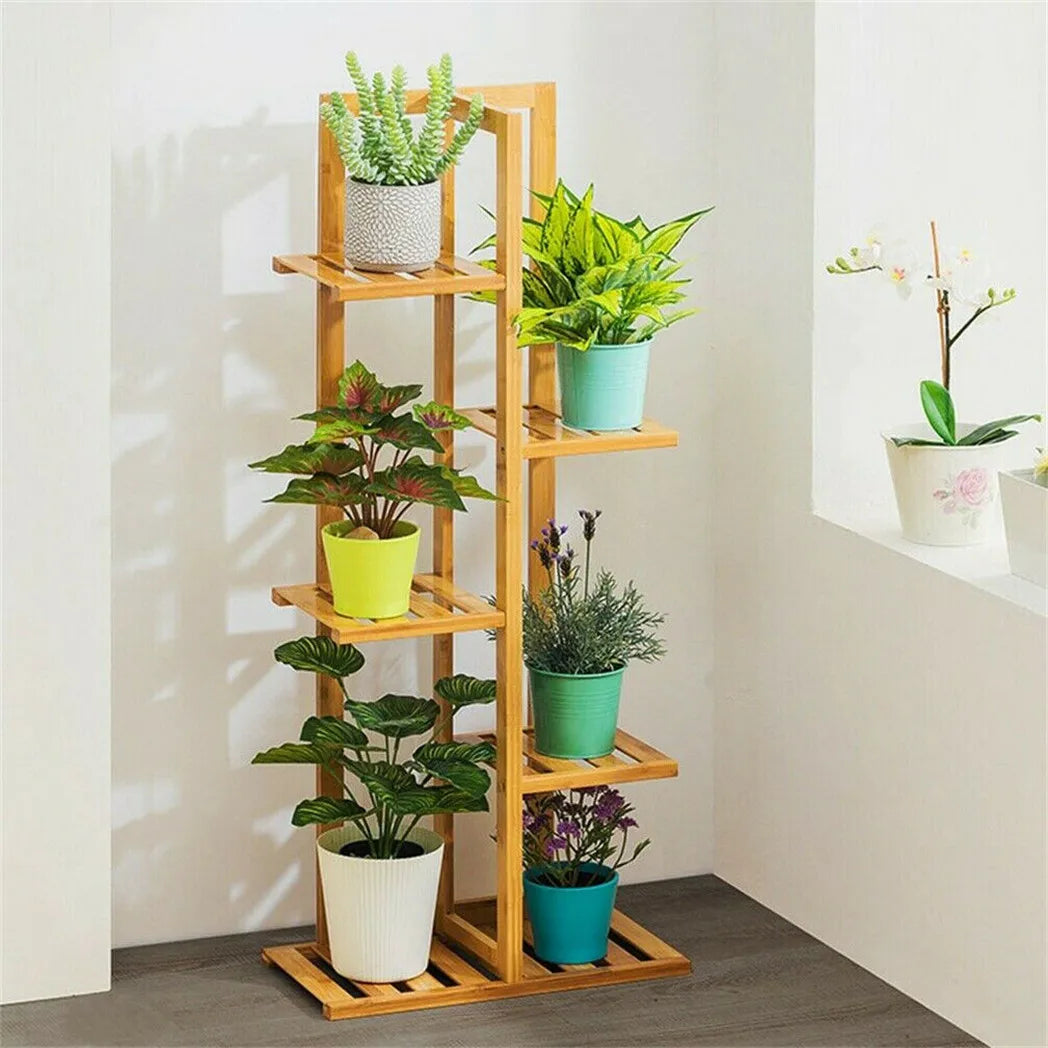 Bamboo 5 / 6 Tier Plant Stand Rack Multiple Flower Pot Holder Shelf Indoor Outdoor Planter Display Shelving Unit for Patio