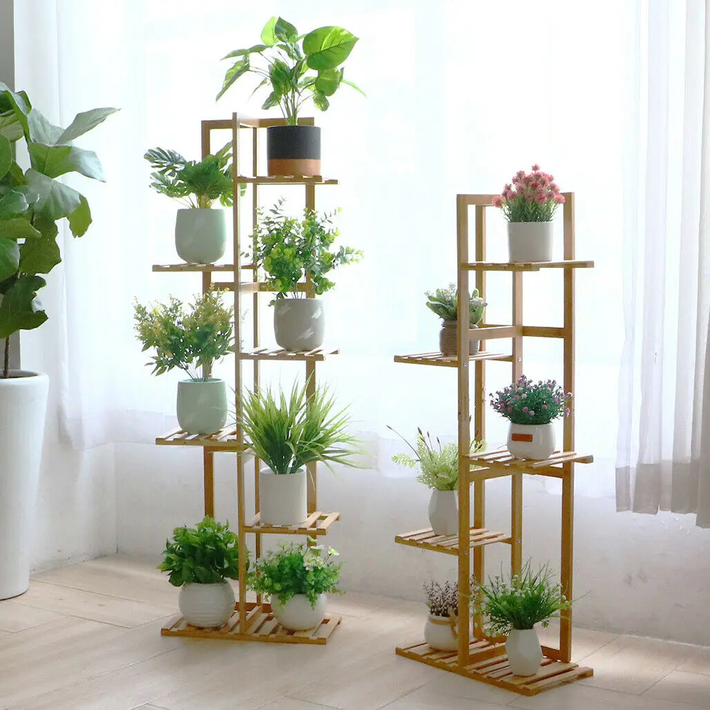 Bamboo 5 / 6 Tier Plant Stand Rack Multiple Flower Pot Holder Shelf Indoor Outdoor Planter Display Shelving Unit for Patio